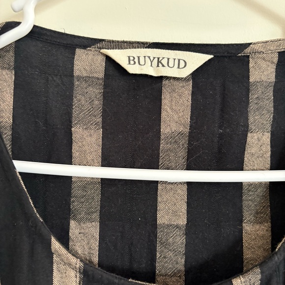 BUYKUD Women Plaid Pockets Loose O-Neck Maxi Linen and Cotton Dress One Size - Picture 5 of 9